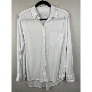 Lola River Top Womens XL WHITE Long Sleeve Button Blouse Shirt Pocket Basic